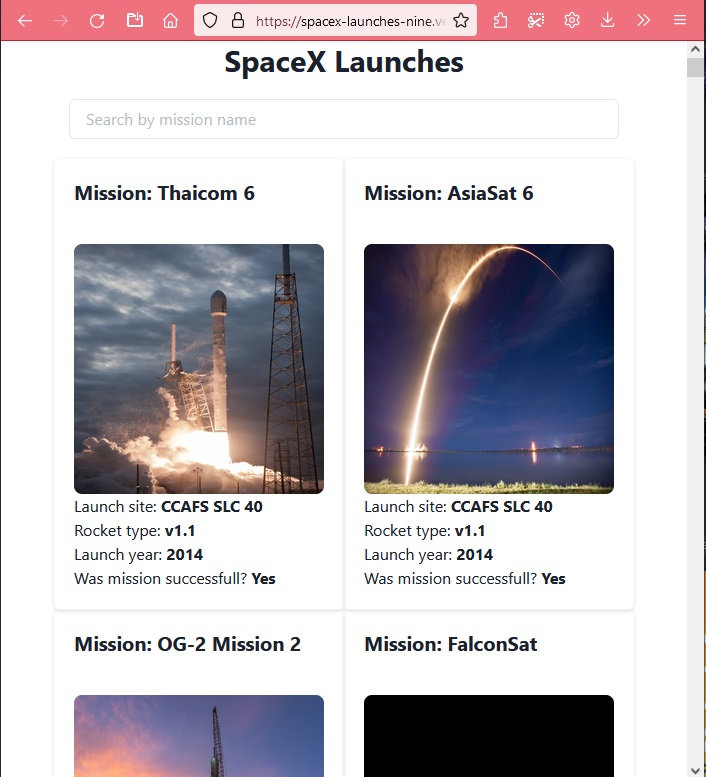 SpaceX Launches tech challenge screenshot